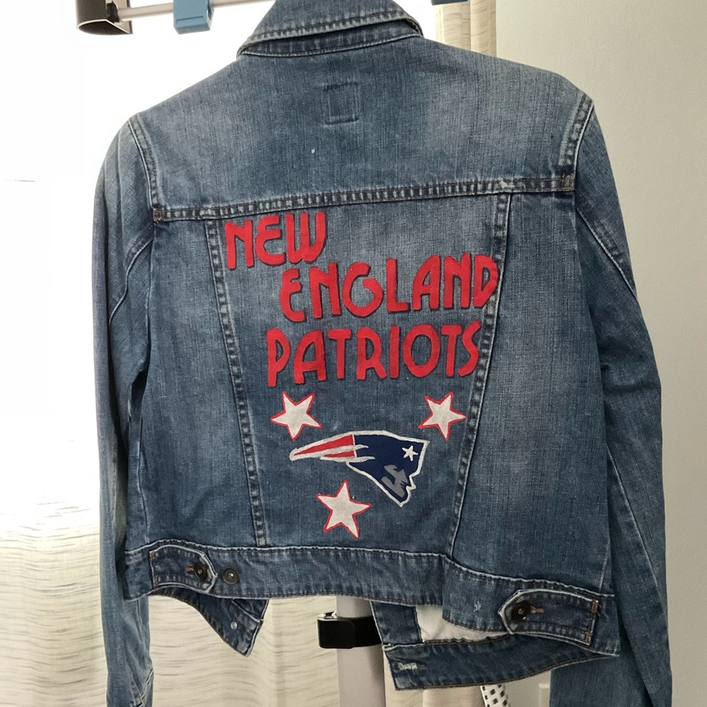 Hand painted New England patriots denim jacket